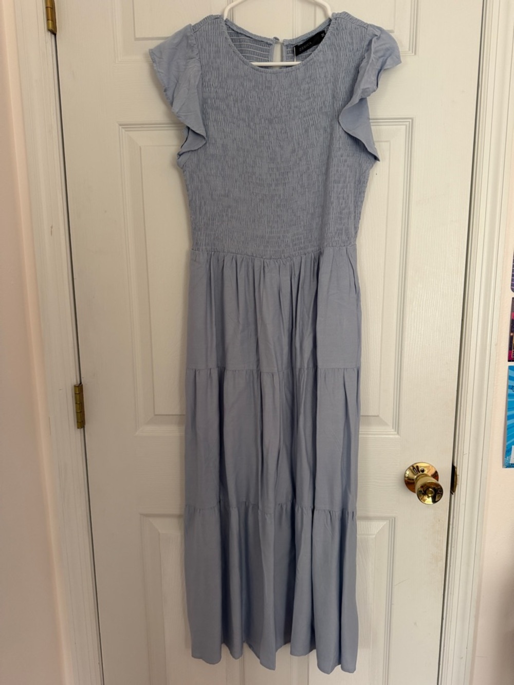 Light Blue Smocked Tiered Modest Maxi Dress - Picture 3 of 6